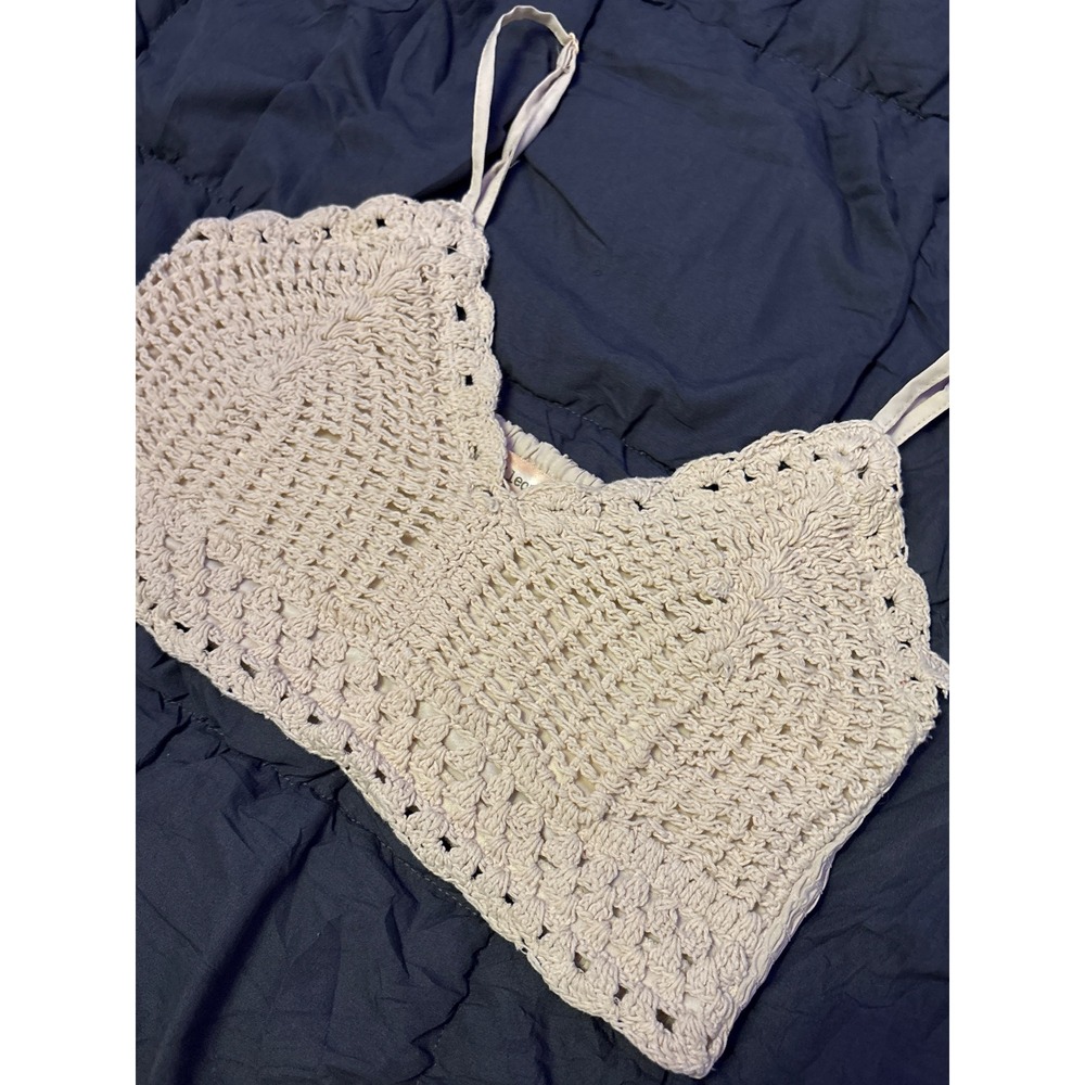 B.O.G. Collective Cream Crochet Knit Bralette Cami Top Medium Boho‎ Festival - Picture 2 of 7